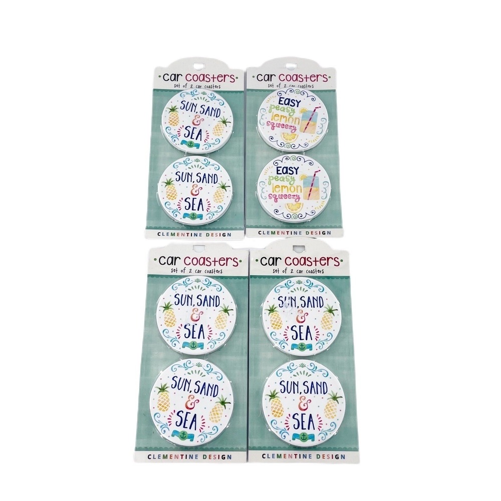 Live Like Mermaid Car Coasters Set of 8 Sun Sand Sea Beach Stoneware Cup Fruit d